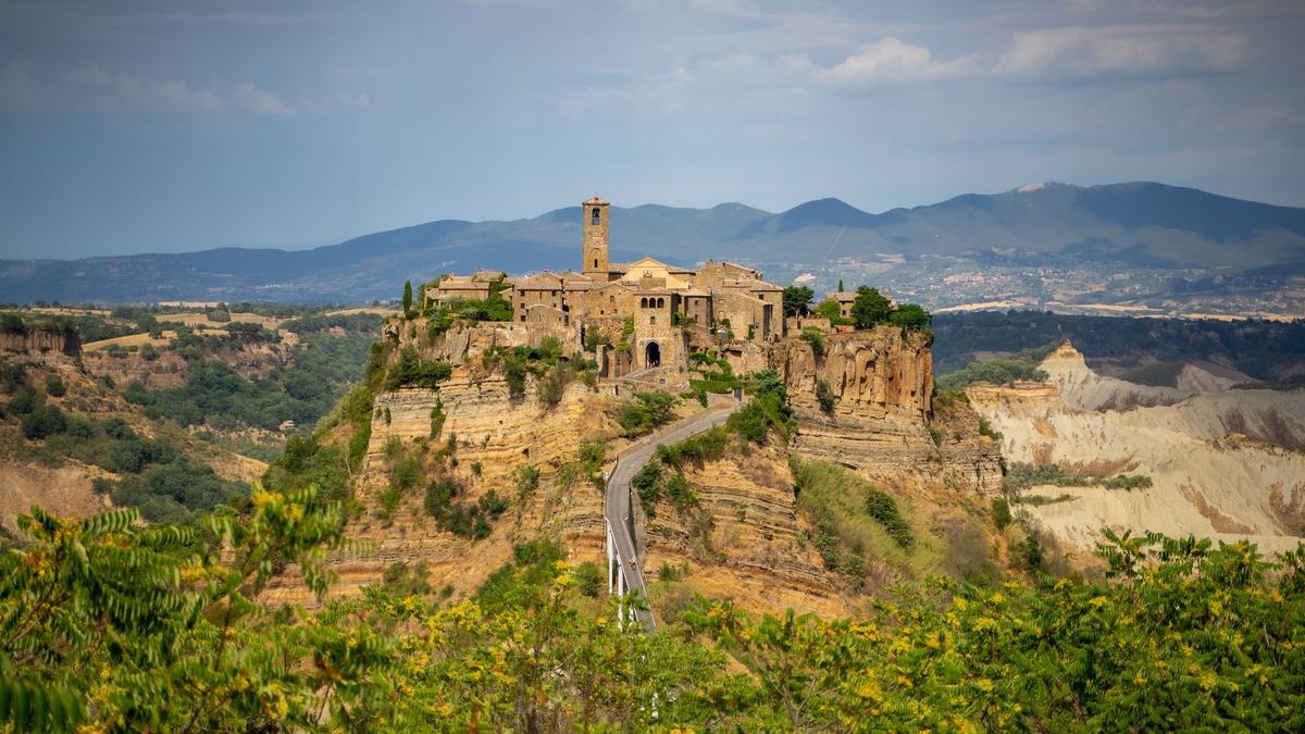Civita di Bagnoregio on its cliff in warm light