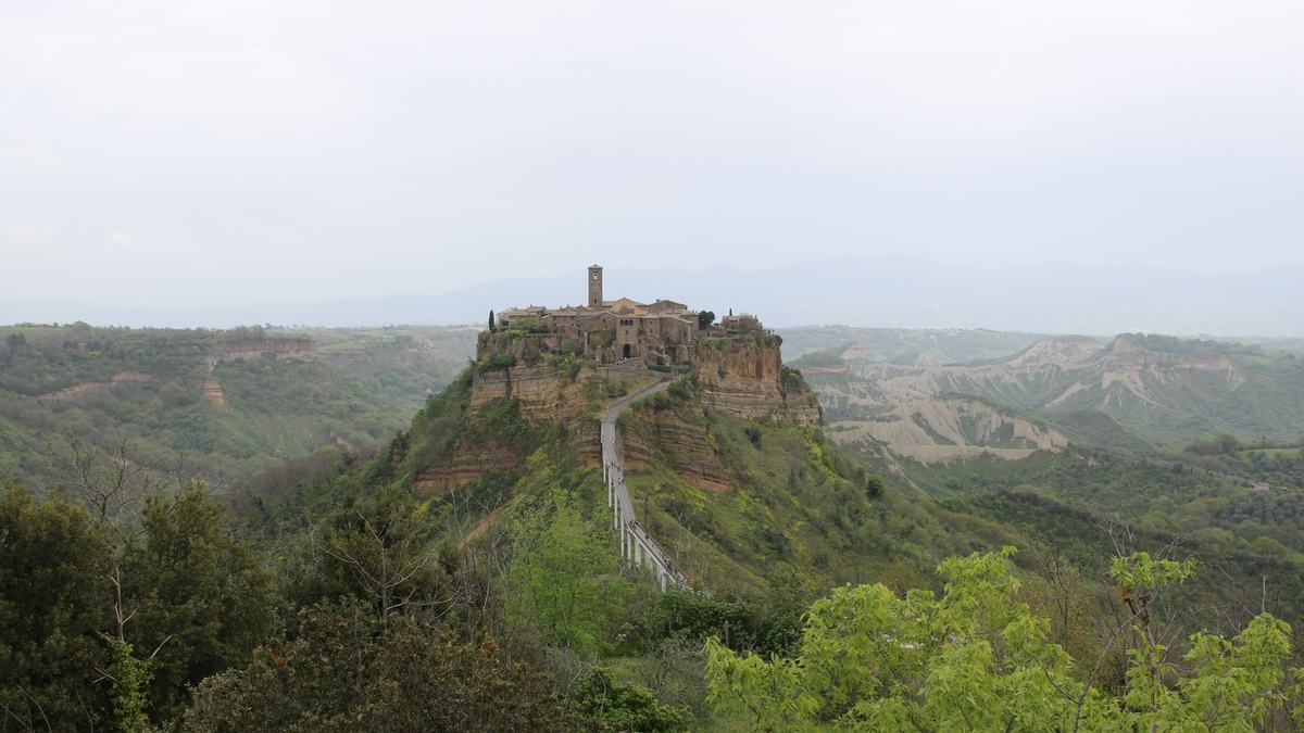 Civita di Bagnoregio in soft morning haze above the valley