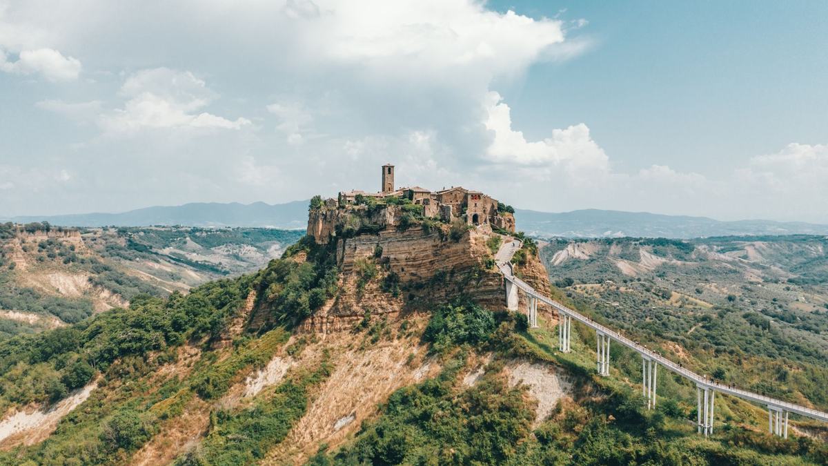 Civita di Bagnoregio surrounded by green spring hills