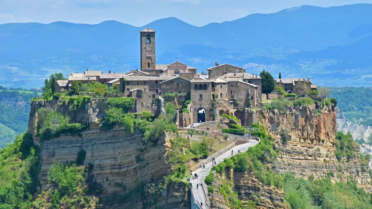 Civita di Bagnoregio on its rock, seen from across the valley