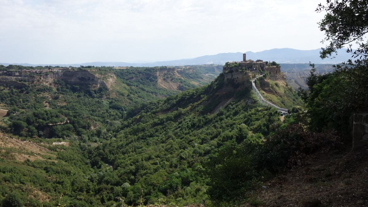 The eroded valley around Civita di Bagnoregio on a summer day